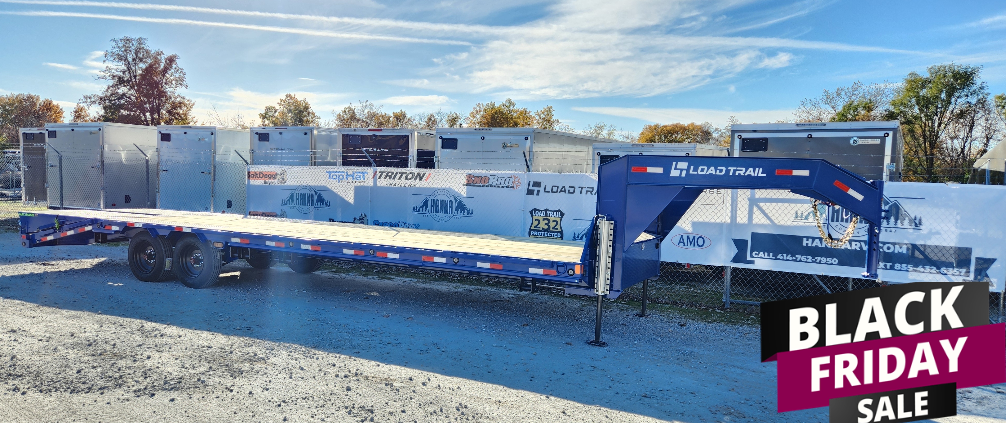 Load Trail 102 X 30 Low Pro Gooseneck 16,000 LB  Single Wheel Deckover Trailer with Max Ramp- Blue